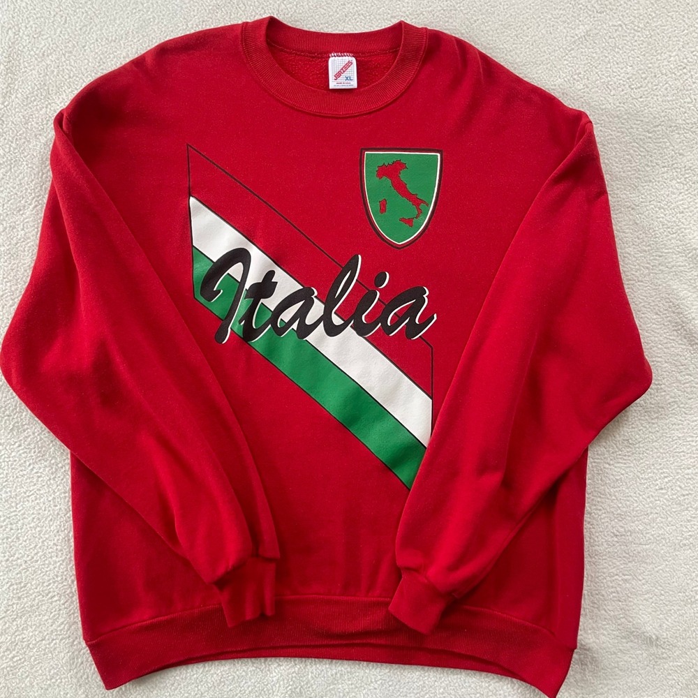 Vintage 80's 90's Jerzees Sweatshirt‎ Mens XL Red Italia Graphic Made in USA